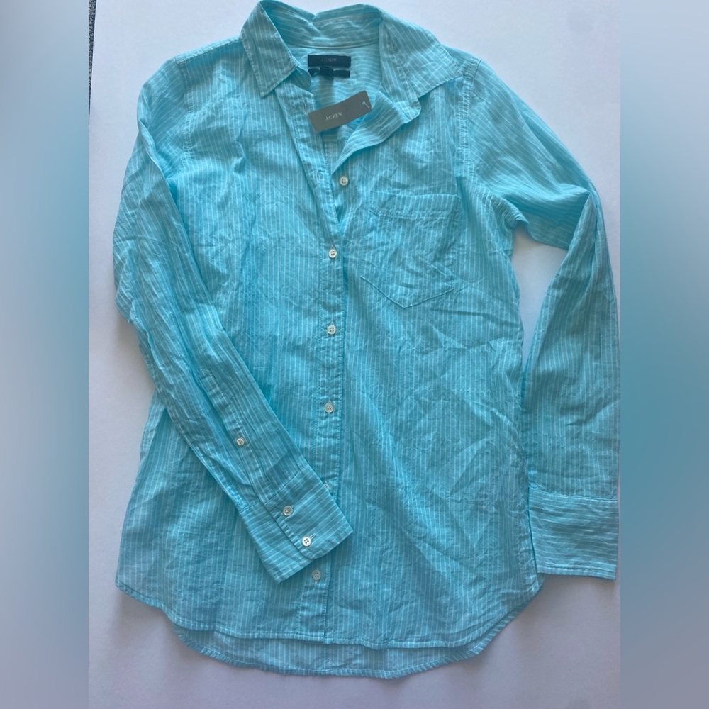 NWT J. Crew Boy Button Up, Size: 00, Color: Caribbean Blue/White Stripe